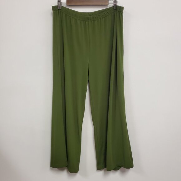Bob Mackie Womens Wide Leg Pull On Pants Size 1X Petite Green Artsy Stretch - Picture 1 of 13